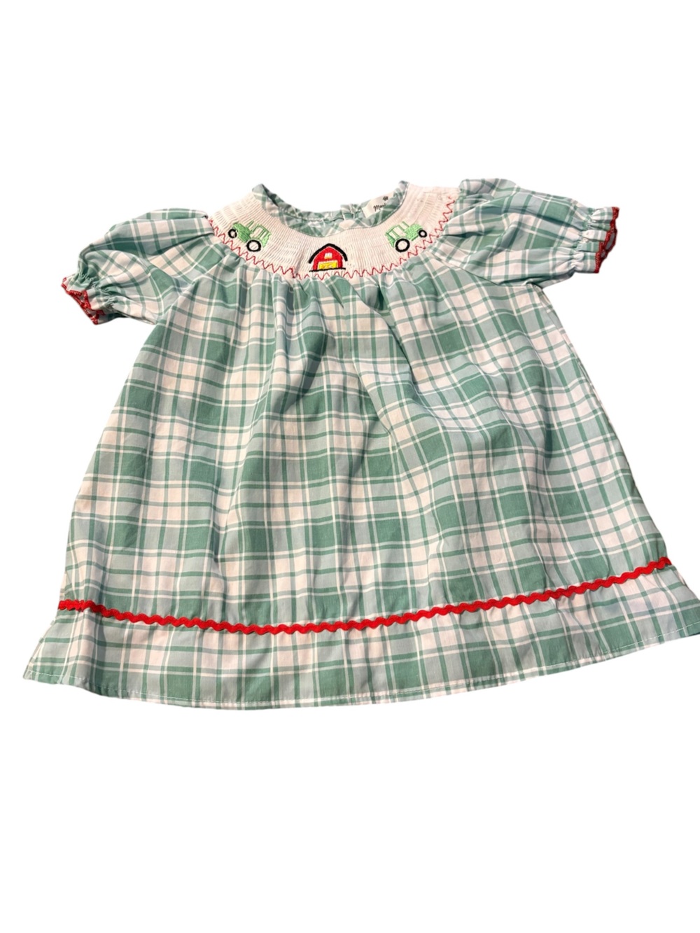 Marie Nicole Smocked Farm Light Green Plaid dress - XS